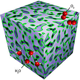 An illustration of the nanoporous platinum–copper catalyst developed for use in the oxygen reduction reaction of fuel cells.