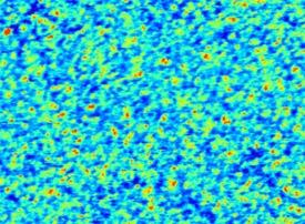 Plot of the phase changes seen as a nanoscale tip is moved over the surface of a metallic glass, giving an indication of variations in the surface’s viscoelasticity. The width of the image is around 200 nm.