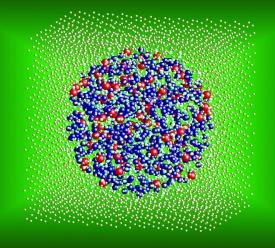 Illustration of an oxide nanocluster in oxide-dispersion-strengthened steel. Defects in the nanocluster crystal structure might increase affinity with the steel matrix, resulting in the material’s remarkable strength and durability. From Ref. 1 © 2011 M. W. Chen Illustration of an oxide nanocluster in oxide-dispersion-strengthened steel. Defects in the nanocluster crystal structure might increase affinity with the steel matrix, resulting in the material’s remarkable strength and durability.