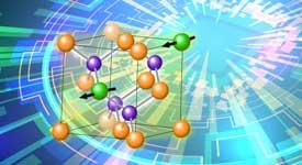 強力な光源を用いることで、磁性ドーパント原子（緑色の球）が半導体デバイス中のスピン流を制御する仕組みが確認された。