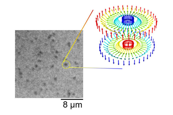 Schematic of magnetic skyrmion and magnetic devices utilizing skyrmion