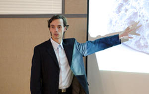 Attendees at the AIMR–University of Cambridge workshop on mathematics and materials science included AIMR principal  investigators and young  researchers, such as Demeter Kiss (above) from the AIMR Joint Center  in Cambridge.